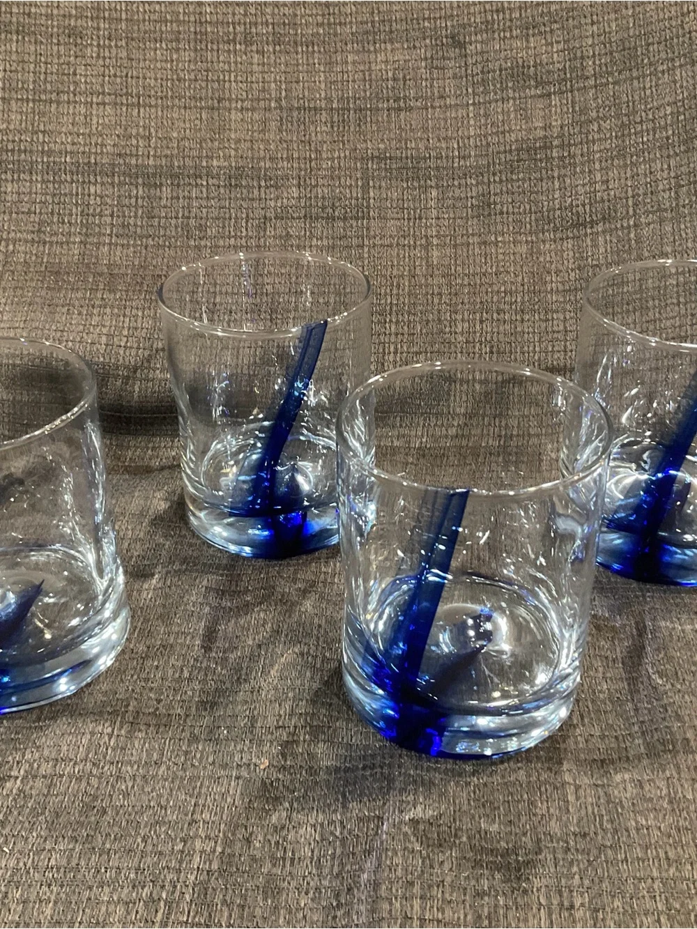 Clear Glass Tumbler Set with Cobalt Blue Accent - 4 Pack